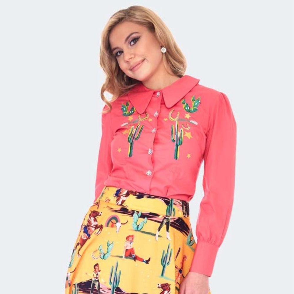 XL Voodoo vixen western pink blouse top embroidered